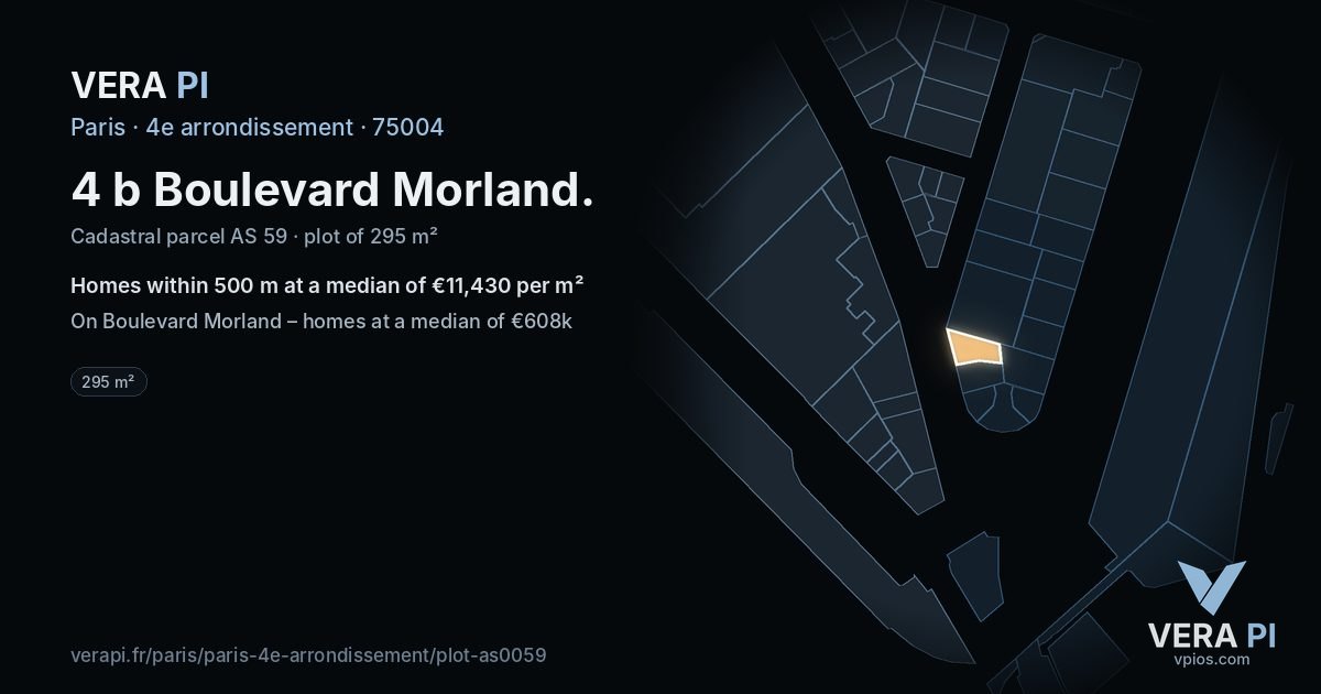 4 b Boulevard Morland, 4e arrondissement at night – the plot lit, the parcels around coloured by the prices near them