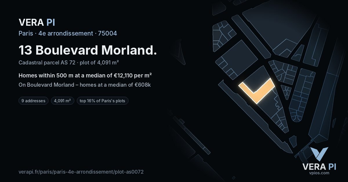 13 Boulevard Morland, 4e arrondissement at night – the plot lit, the parcels around coloured by the prices near them