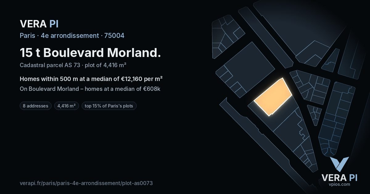 15 t Boulevard Morland, 4e arrondissement at night – the plot lit, the parcels around coloured by the prices near them