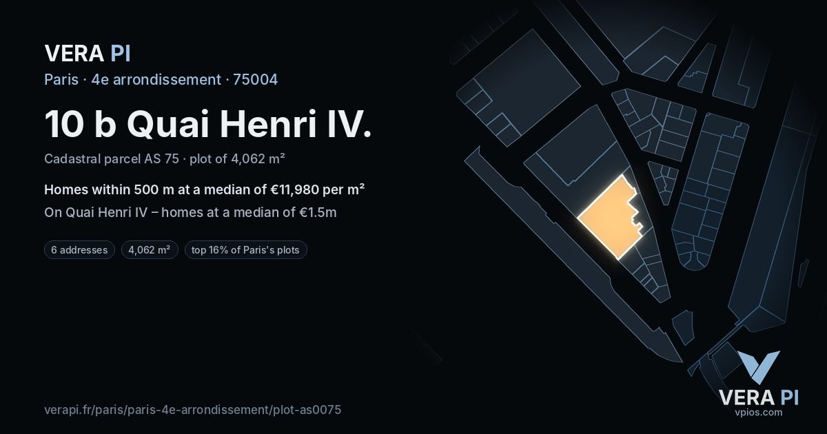 10 b Quai Henri IV, 4e arrondissement at night – the plot lit, the parcels around coloured by the prices near them