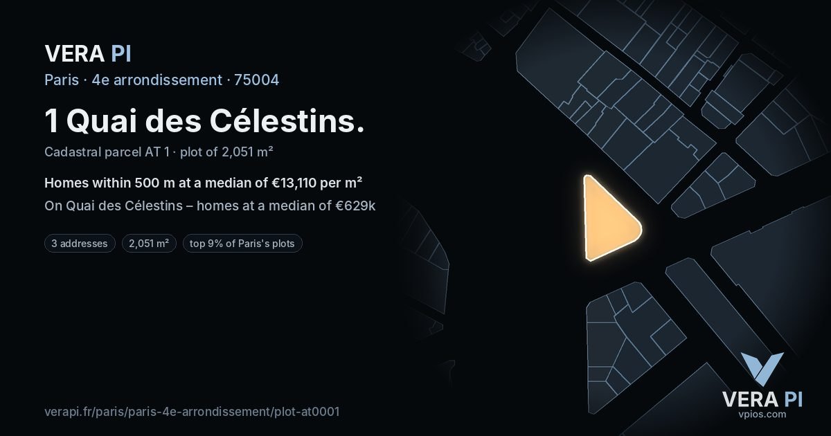 1 Quai des Célestins, 4e arrondissement at night – the plot lit, the parcels around coloured by the prices near them