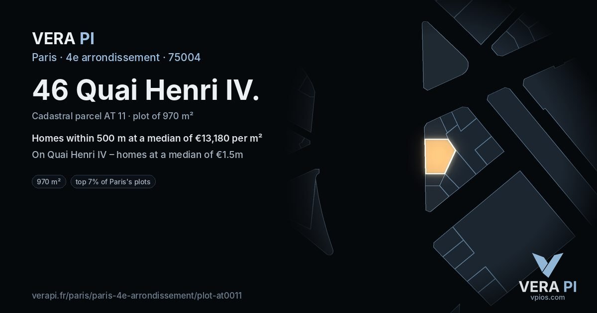 46 Quai Henri IV, 4e arrondissement at night – the plot lit, the parcels around coloured by the prices near them