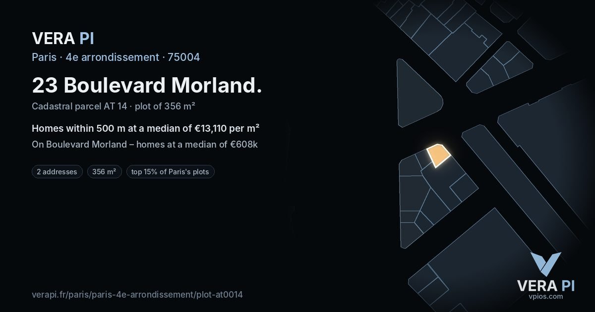23 Boulevard Morland, 4e arrondissement at night – the plot lit, the parcels around coloured by the prices near them