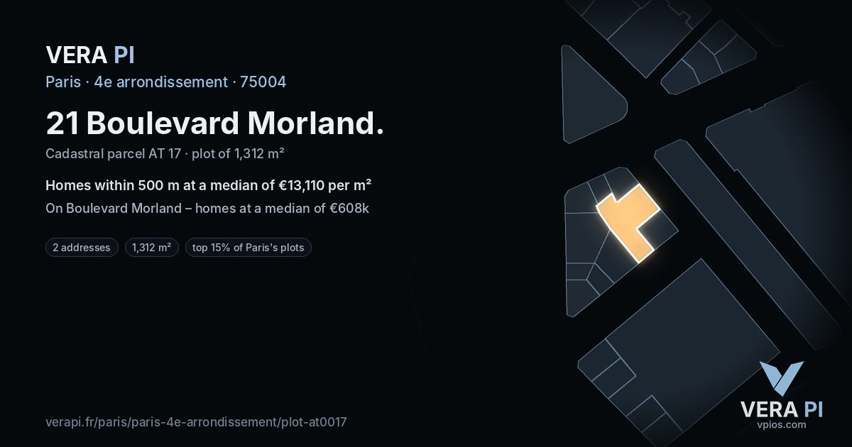21 Boulevard Morland, 4e arrondissement at night – the plot lit, the parcels around coloured by the prices near them