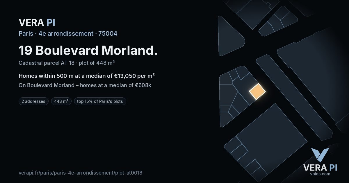 19 Boulevard Morland, 4e arrondissement at night – the plot lit, the parcels around coloured by the prices near them