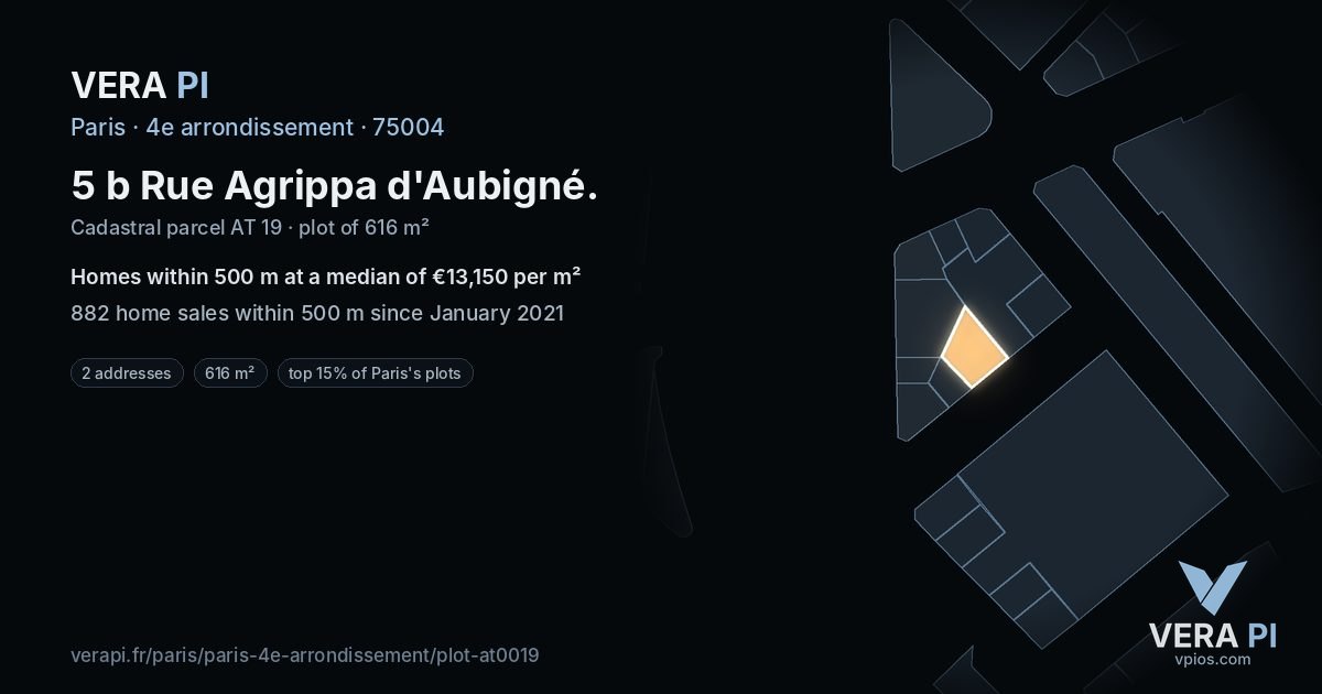 5 b Rue Agrippa d'Aubigné, 4e arrondissement at night – the plot lit, the parcels around coloured by the prices near them