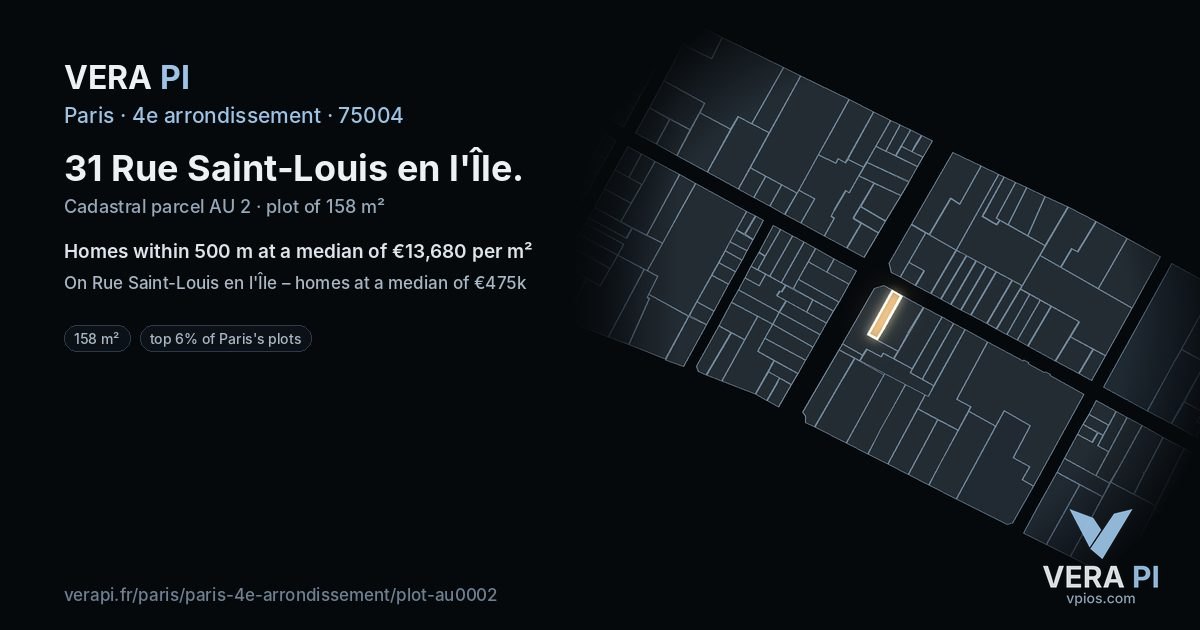31 Rue Saint-Louis en l'Île, 4e arrondissement at night – the plot lit, the parcels around coloured by the prices near them
