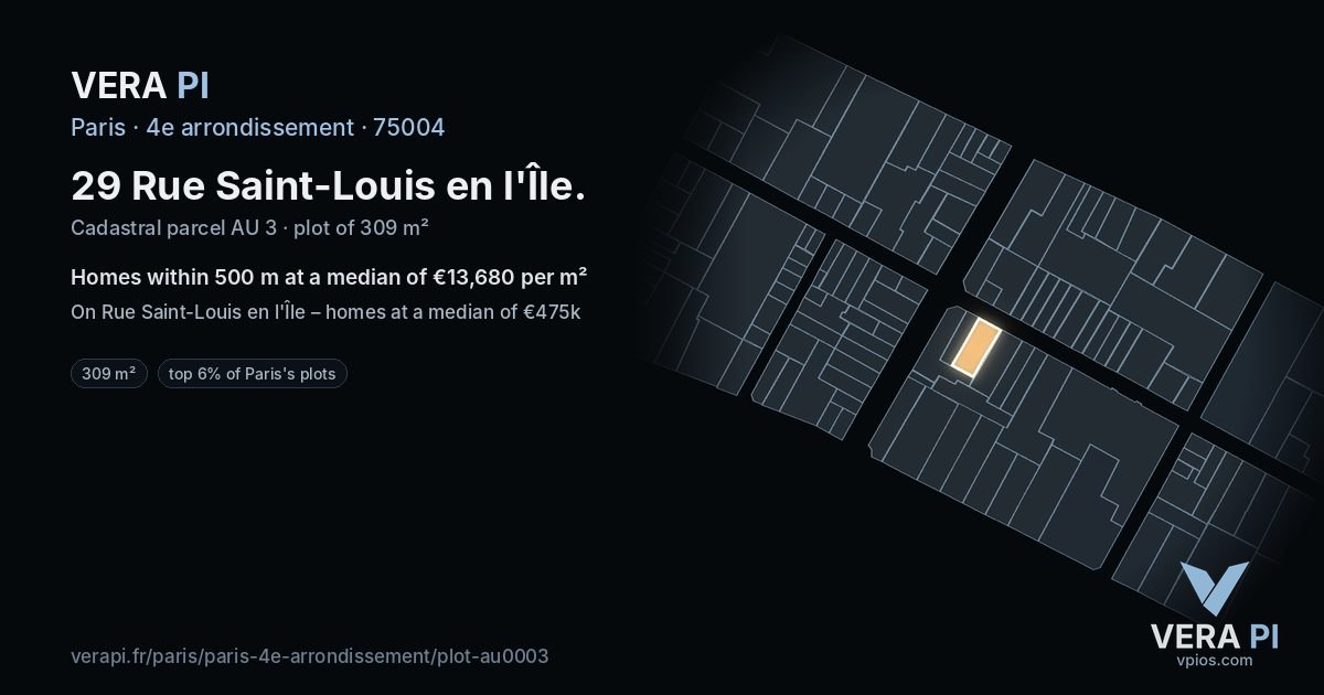 29 Rue Saint-Louis en l'Île, 4e arrondissement at night – the plot lit, the parcels around coloured by the prices near them