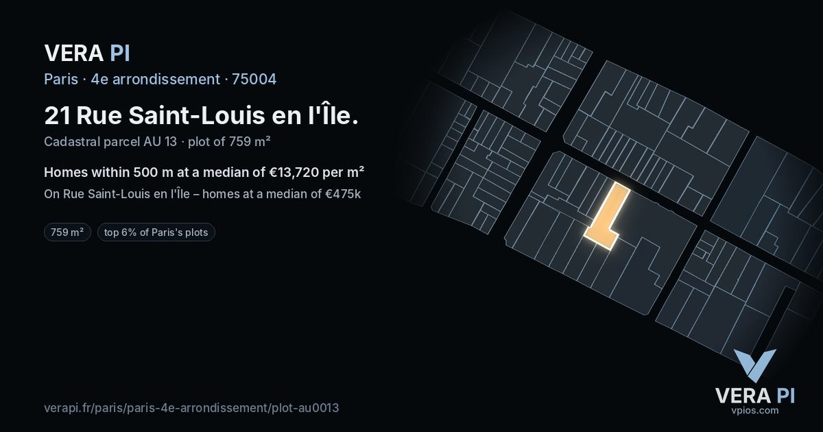 21 Rue Saint-Louis en l'Île, 4e arrondissement at night – the plot lit, the parcels around coloured by the prices near them