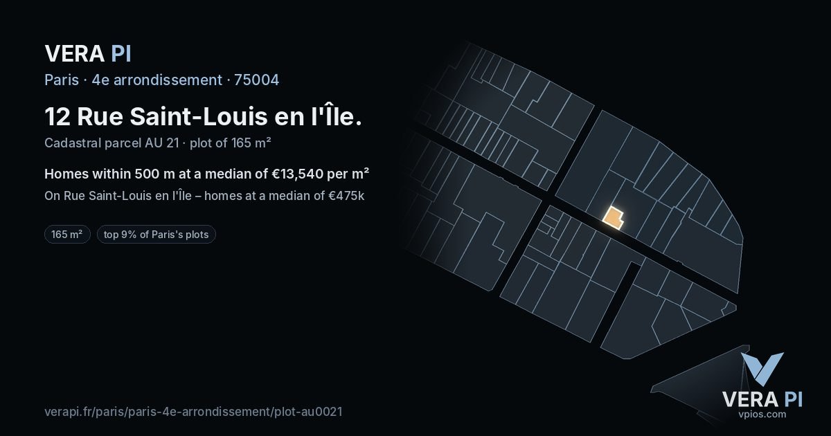 12 Rue Saint-Louis en l'Île, 4e arrondissement at night – the plot lit, the parcels around coloured by the prices near them