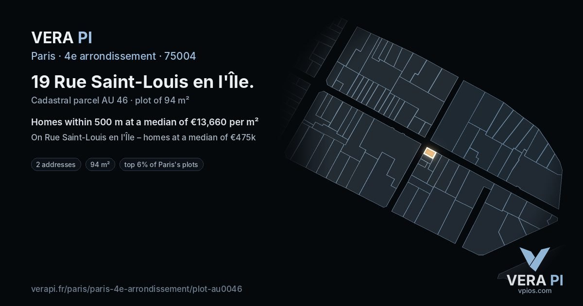 19 Rue Saint-Louis en l'Île, 4e arrondissement at night – the plot lit, the parcels around coloured by the prices near them