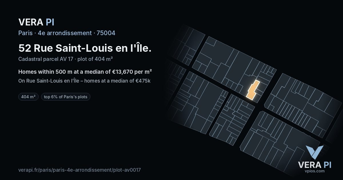 52 Rue Saint-Louis en l'Île, 4e arrondissement at night – the plot lit, the parcels around coloured by the prices near them
