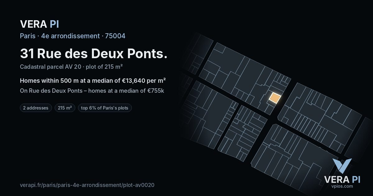 31 Rue des Deux Ponts, 4e arrondissement at night – the plot lit, the parcels around coloured by the prices near them