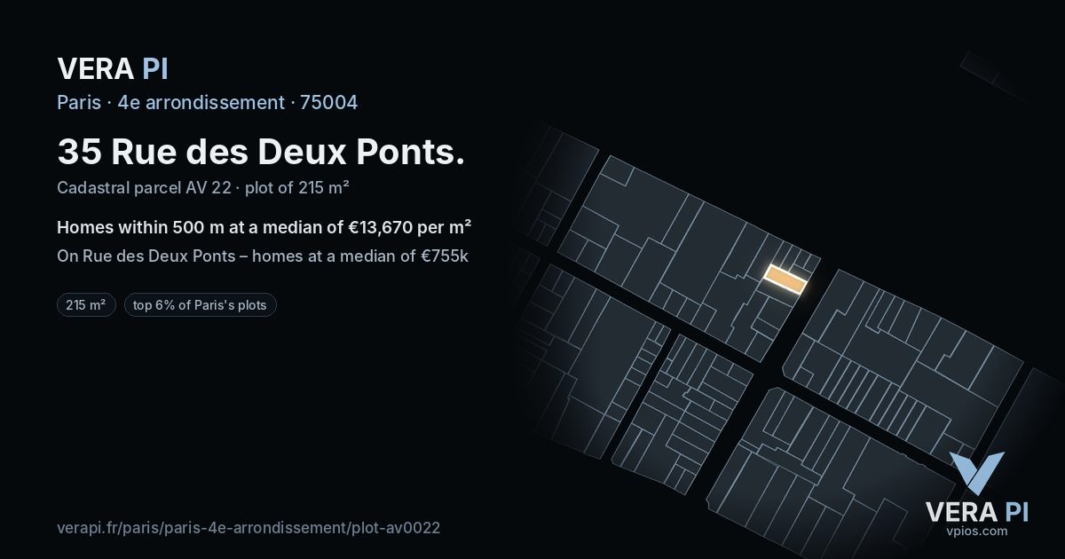 35 Rue des Deux Ponts, 4e arrondissement at night – the plot lit, the parcels around coloured by the prices near them