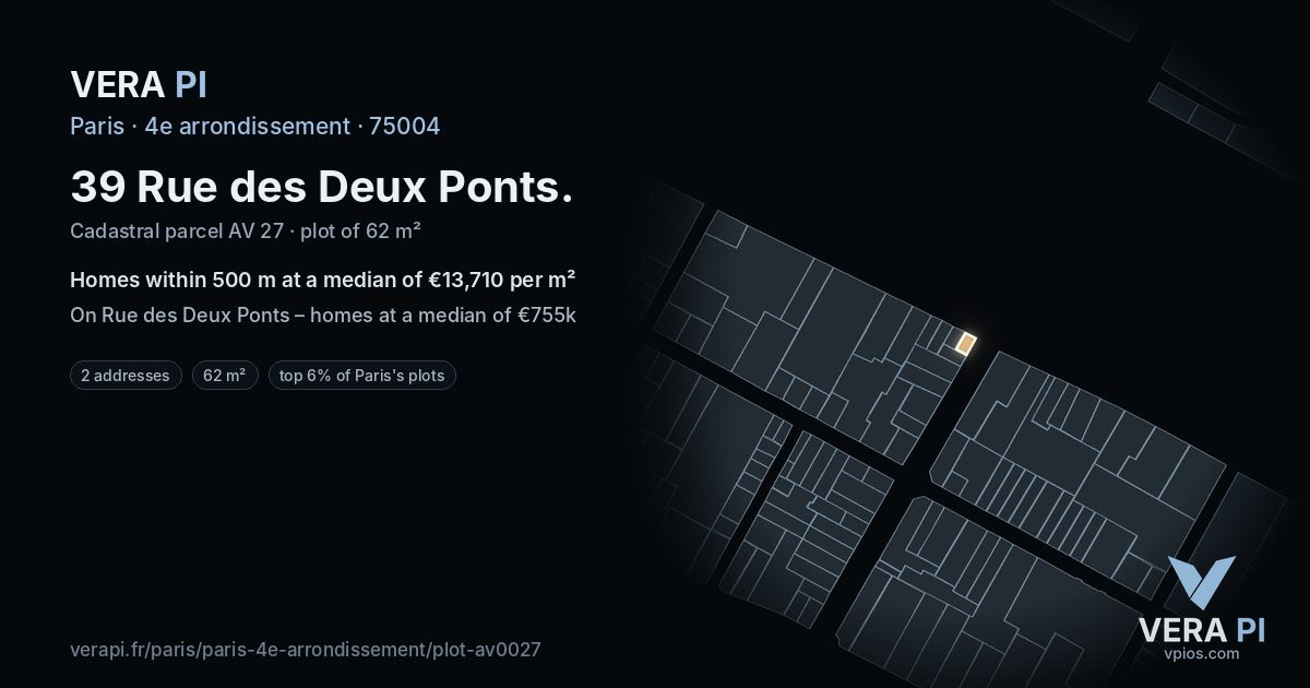 39 Rue des Deux Ponts, 4e arrondissement at night – the plot lit, the parcels around coloured by the prices near them
