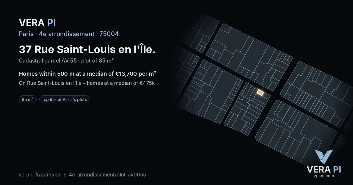 37 Rue Saint-Louis en l'Île, 4e arrondissement at night – the plot lit, the parcels around coloured by the prices near them