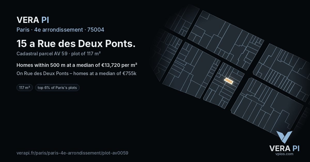 15 a Rue des Deux Ponts, 4e arrondissement at night – the plot lit, the parcels around coloured by the prices near them