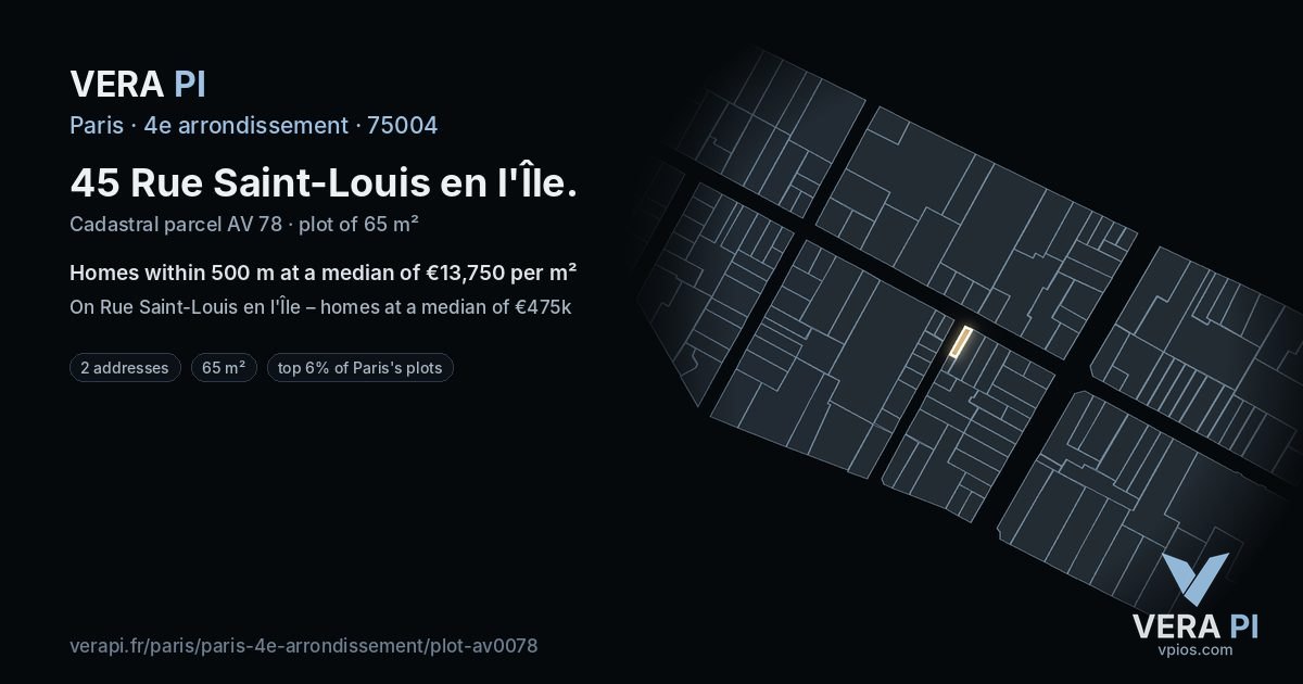 45 Rue Saint-Louis en l'Île, 4e arrondissement at night – the plot lit, the parcels around coloured by the prices near them