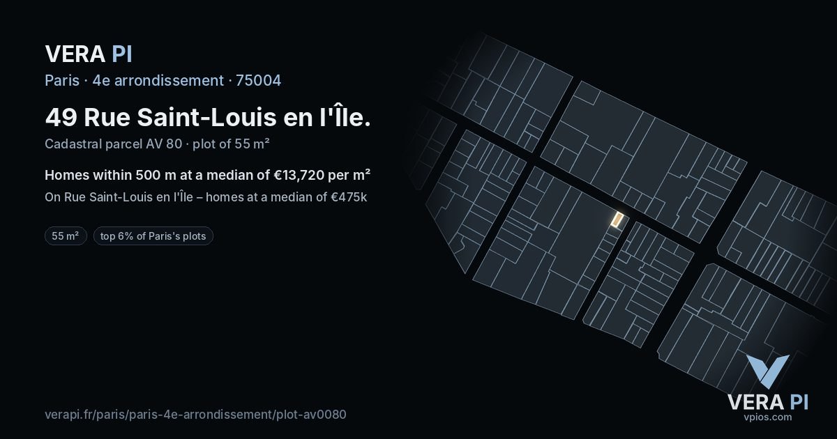 49 Rue Saint-Louis en l'Île, 4e arrondissement at night – the plot lit, the parcels around coloured by the prices near them