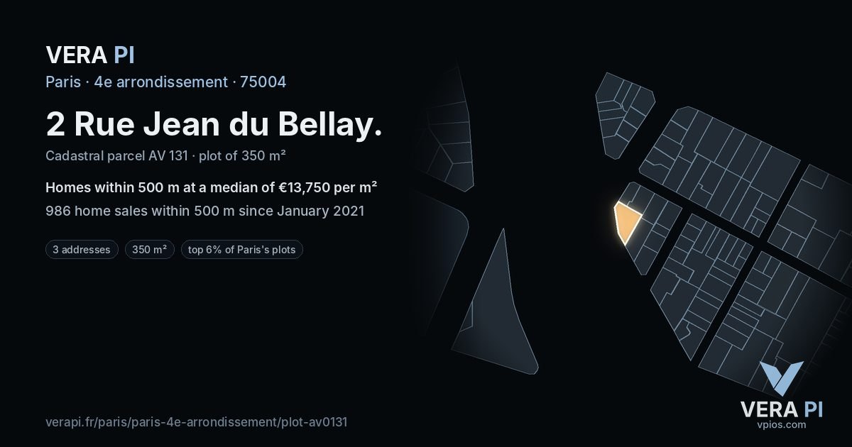 2 Rue Jean du Bellay, 4e arrondissement at night – the plot lit, the parcels around coloured by the prices near them