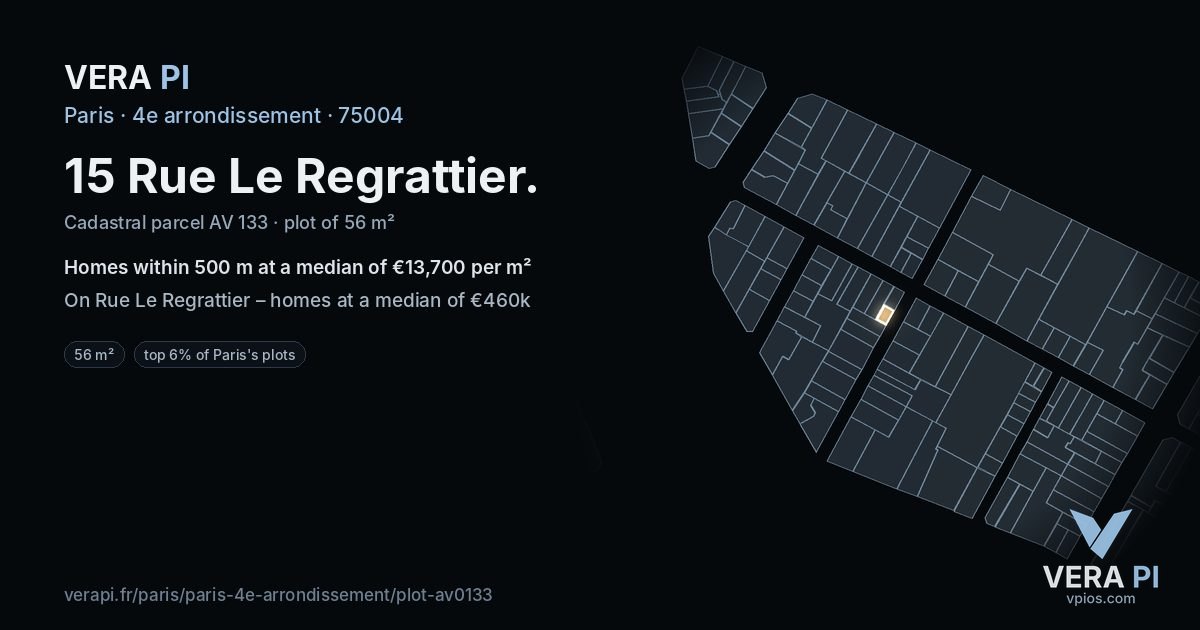15 Rue Le Regrattier, 4e arrondissement at night – the plot lit, the parcels around coloured by the prices near them