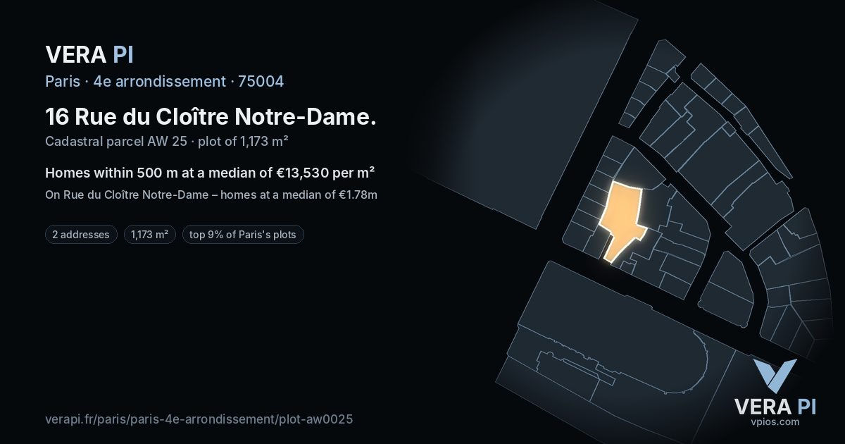 16 Rue du Cloître Notre-Dame, 4e arrondissement at night – the plot lit, the parcels around coloured by the prices near them