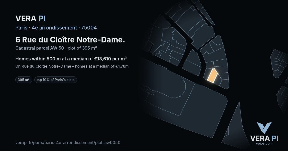 6 Rue du Cloître Notre-Dame, 4e arrondissement at night – the plot lit, the parcels around coloured by the prices near them