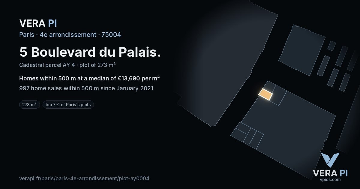 5 Boulevard du Palais, 4e arrondissement at night – the plot lit, the parcels around coloured by the prices near them