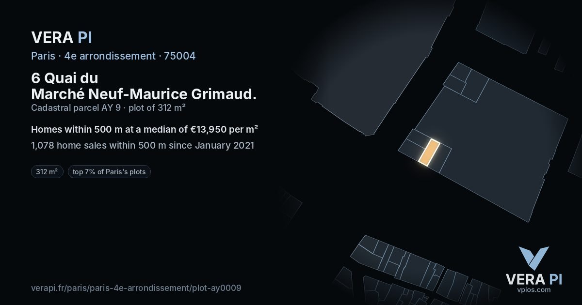 6 Quai du Marché Neuf-Maurice Grimaud, 4e arrondissement at night – the plot lit, the parcels around coloured by the prices near them