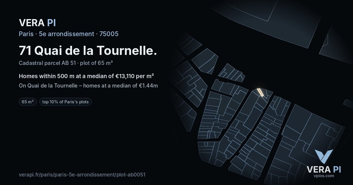 71 Quai de la Tournelle, 5e arrondissement at night – the plot lit, the parcels around coloured by the prices near them