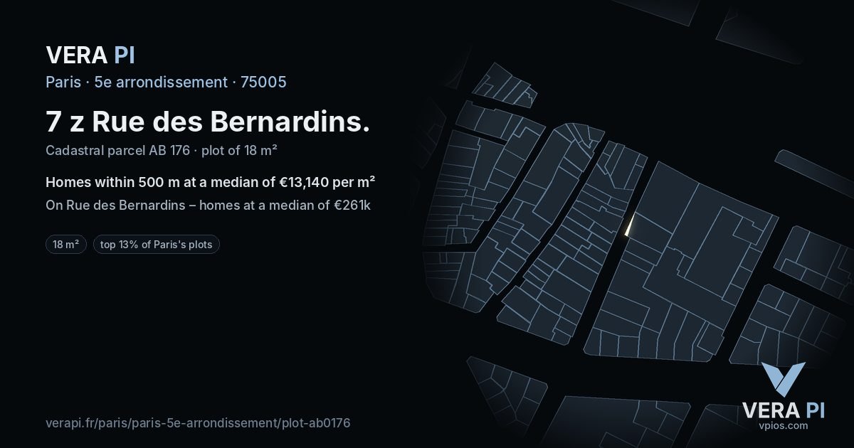 7 z Rue des Bernardins, 5e arrondissement at night – the plot lit, the parcels around coloured by the prices near them