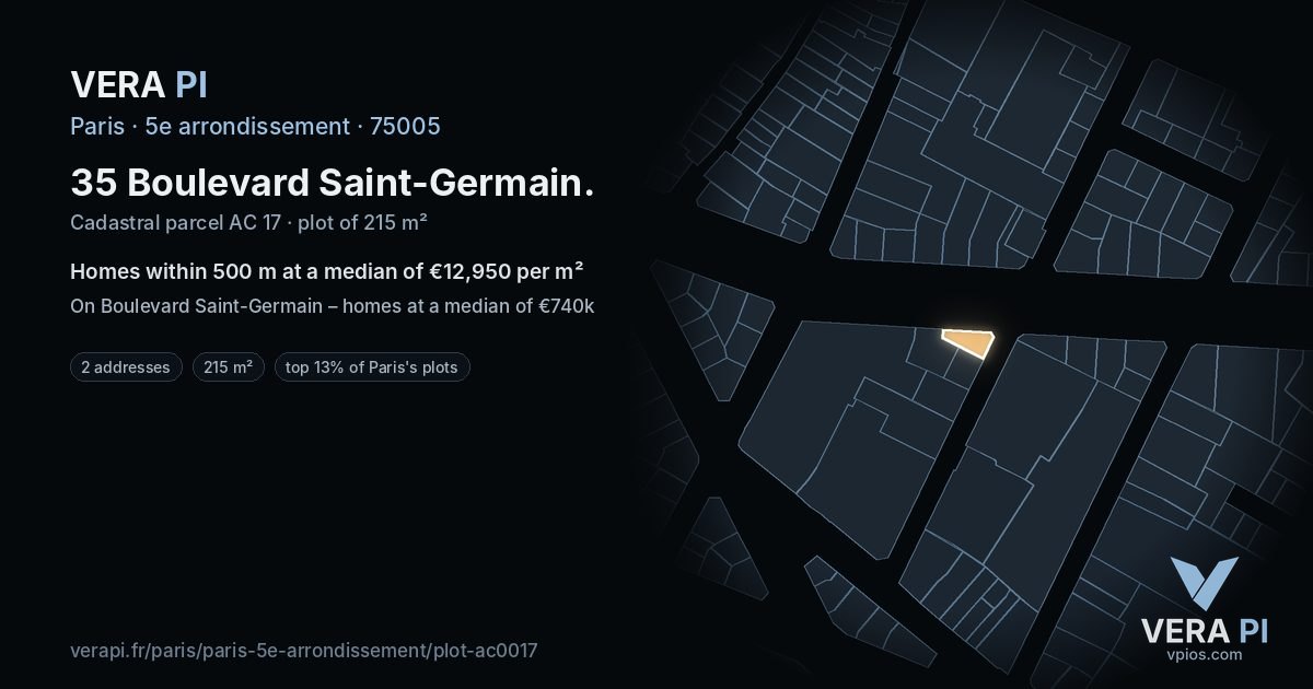 35 Boulevard Saint-Germain, 5e arrondissement at night – the plot lit, the parcels around coloured by the prices near them