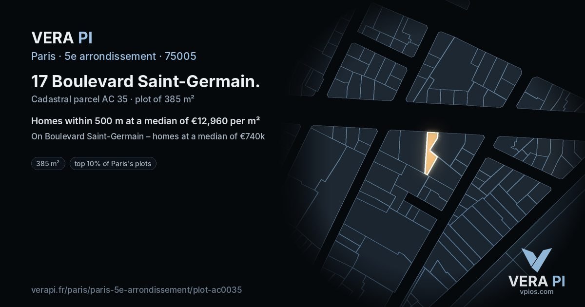 17 Boulevard Saint-Germain, 5e arrondissement at night – the plot lit, the parcels around coloured by the prices near them