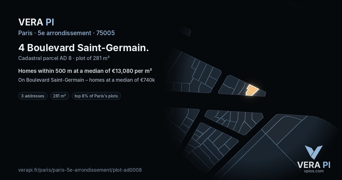 4 Boulevard Saint-Germain, 5e arrondissement at night – the plot lit, the parcels around coloured by the prices near them