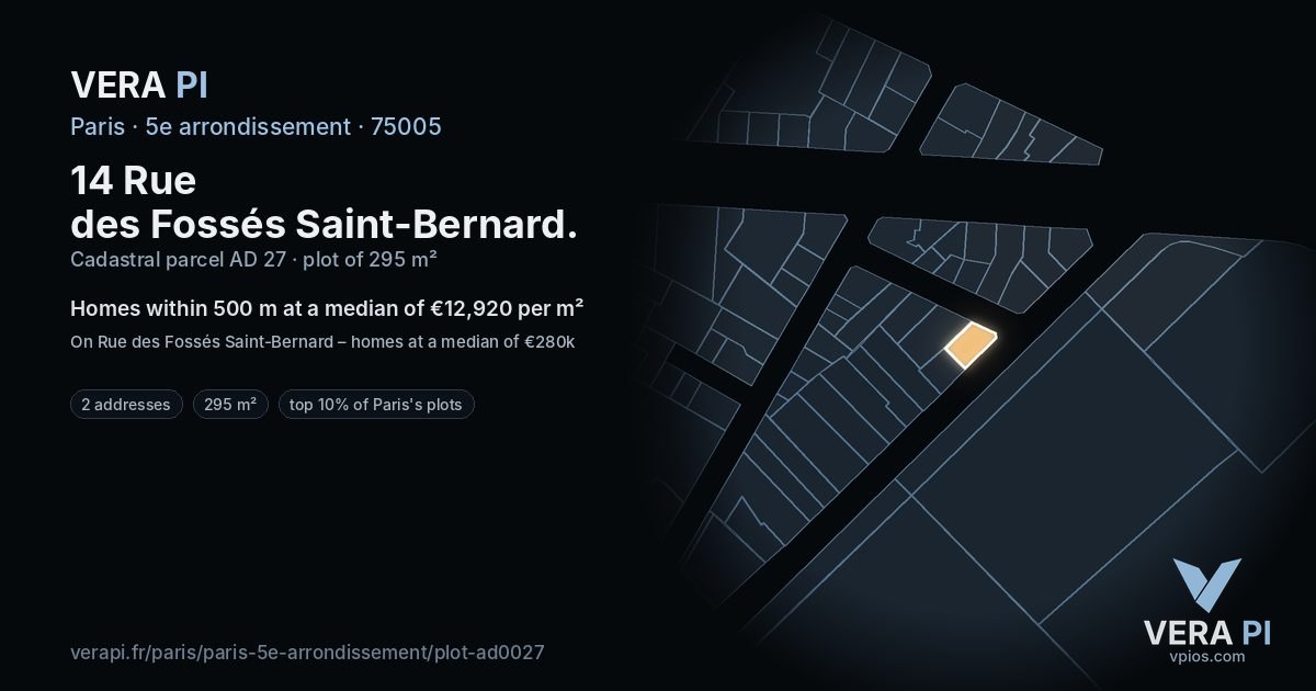 14 Rue des Fossés Saint-Bernard, 5e arrondissement at night – the plot lit, the parcels around coloured by the prices near them