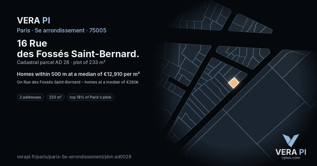 16 Rue des Fossés Saint-Bernard, 5e arrondissement at night – the plot lit, the parcels around coloured by the prices near them
