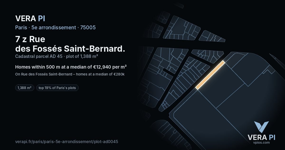 7 z Rue des Fossés Saint-Bernard, 5e arrondissement at night – the plot lit, the parcels around coloured by the prices near them