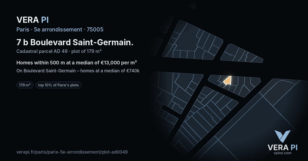 7 b Boulevard Saint-Germain, 5e arrondissement at night – the plot lit, the parcels around coloured by the prices near them