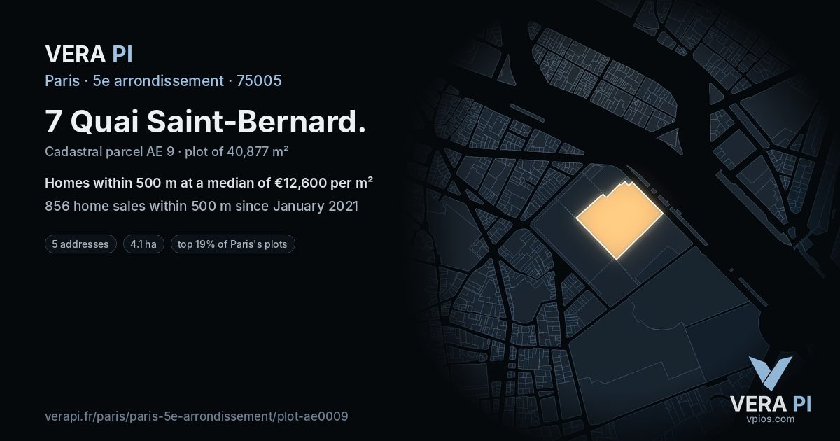 7 Quai Saint-Bernard, 5e arrondissement at night – the plot lit, the parcels around coloured by the prices near them