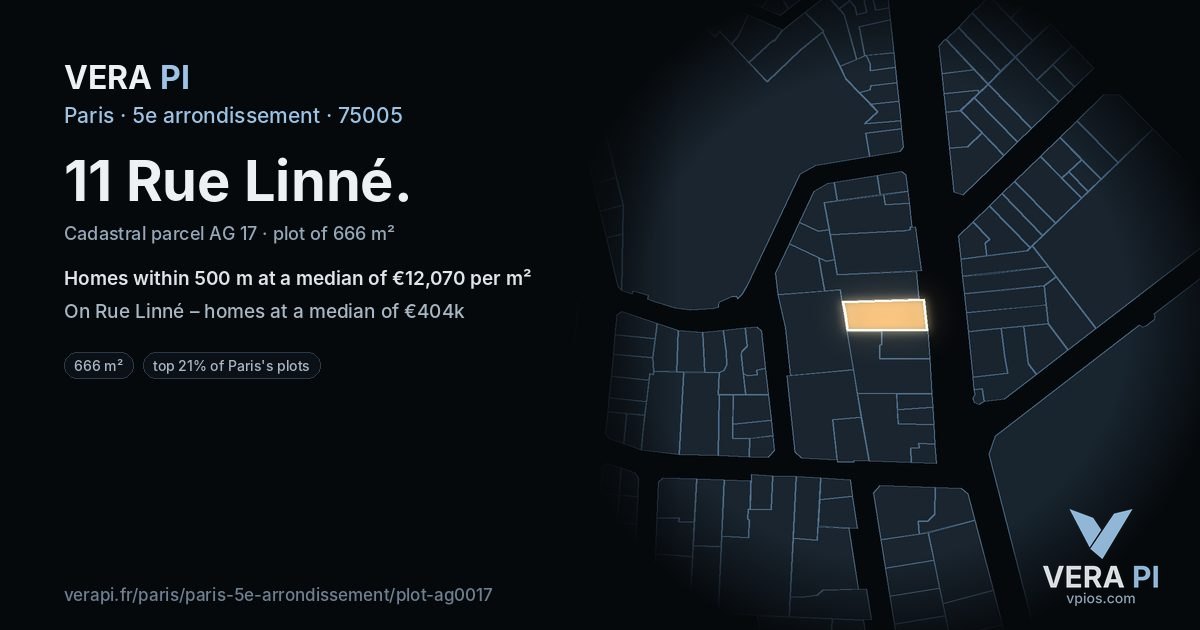 11 Rue Linné, 5e arrondissement at night – the plot lit, the parcels around coloured by the prices near them