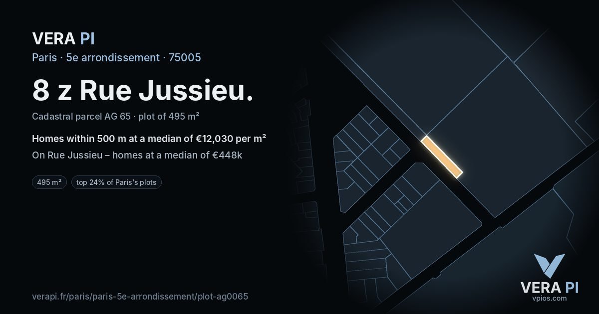 8 z Rue Jussieu, 5e arrondissement at night – the plot lit, the parcels around coloured by the prices near them