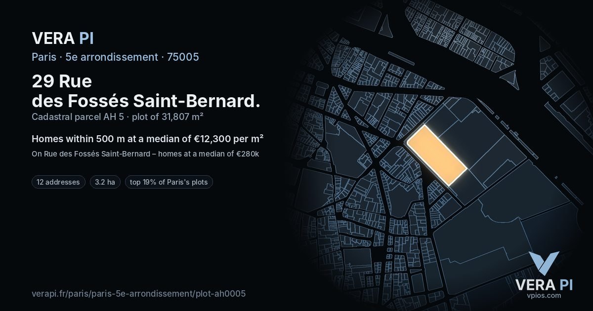 29 Rue des Fossés Saint-Bernard, 5e arrondissement at night – the plot lit, the parcels around coloured by the prices near them