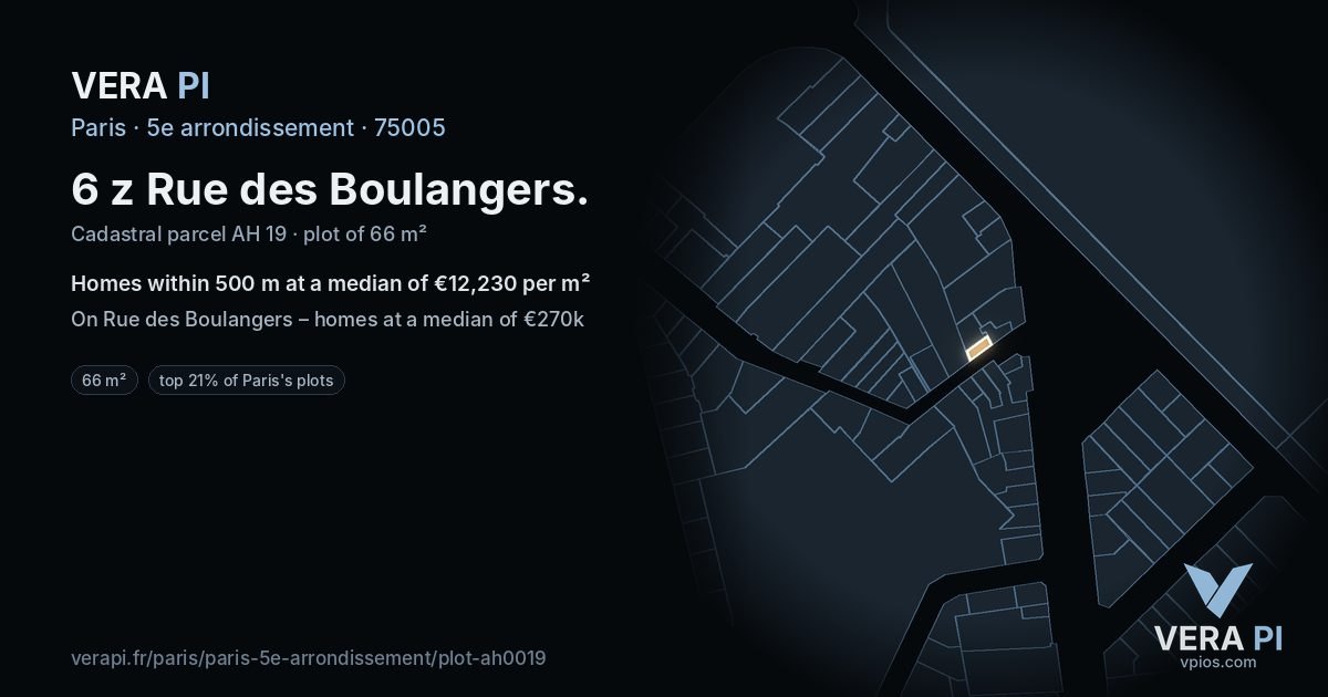 6 z Rue des Boulangers, 5e arrondissement at night – the plot lit, the parcels around coloured by the prices near them