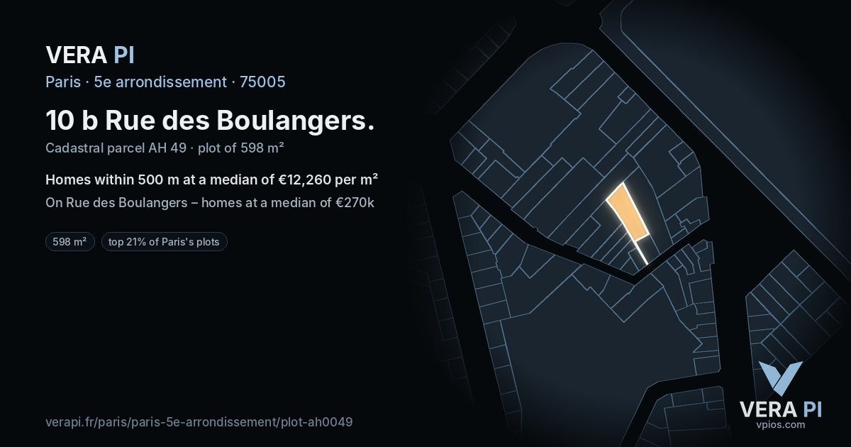 10 b Rue des Boulangers, 5e arrondissement at night – the plot lit, the parcels around coloured by the prices near them