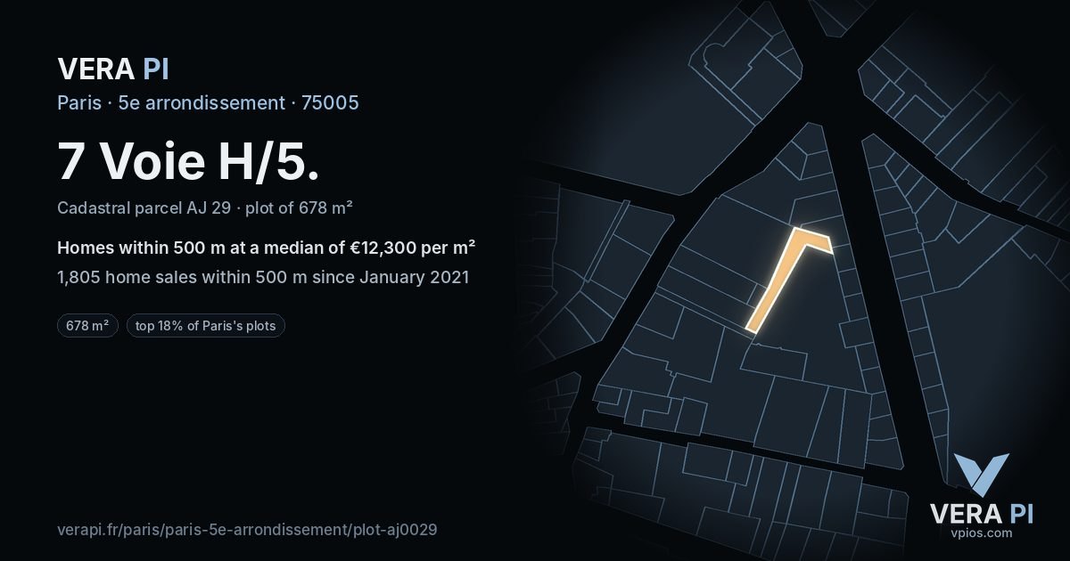 7 Voie H/5, 5e arrondissement at night – the plot lit, the parcels around coloured by the prices near them
