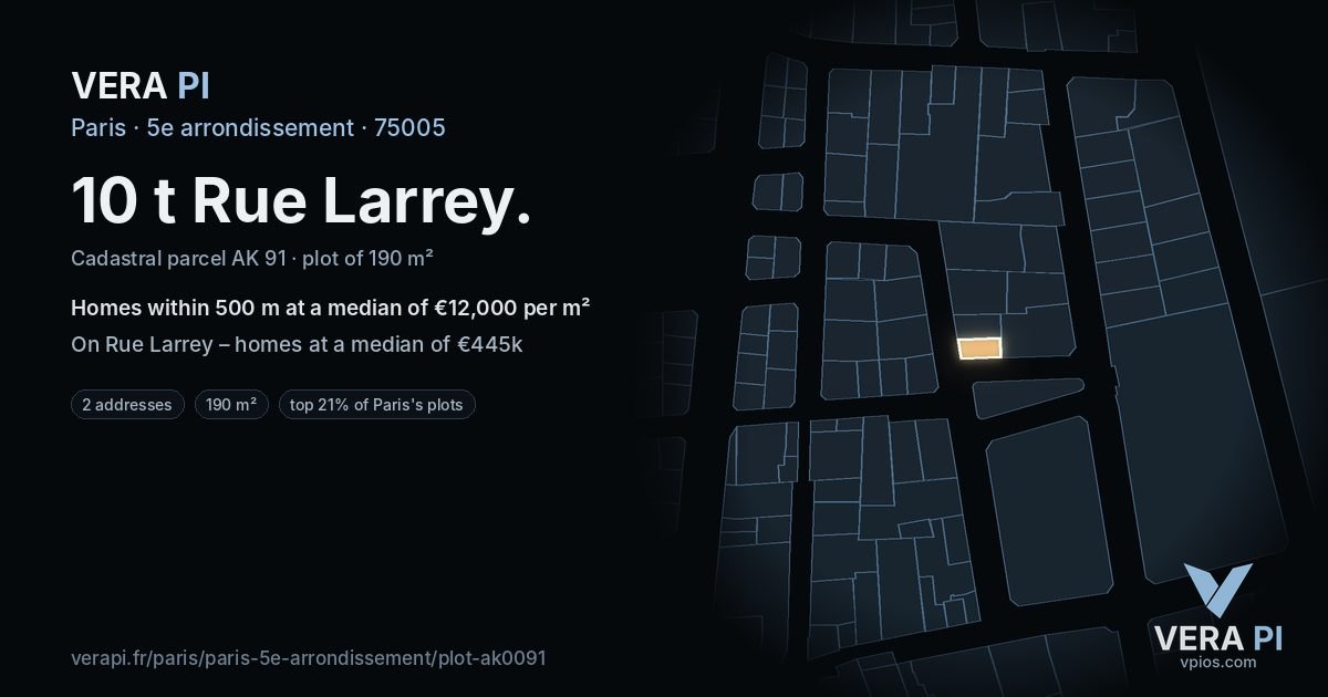 10 t Rue Larrey, 5e arrondissement at night – the plot lit, the parcels around coloured by the prices near them