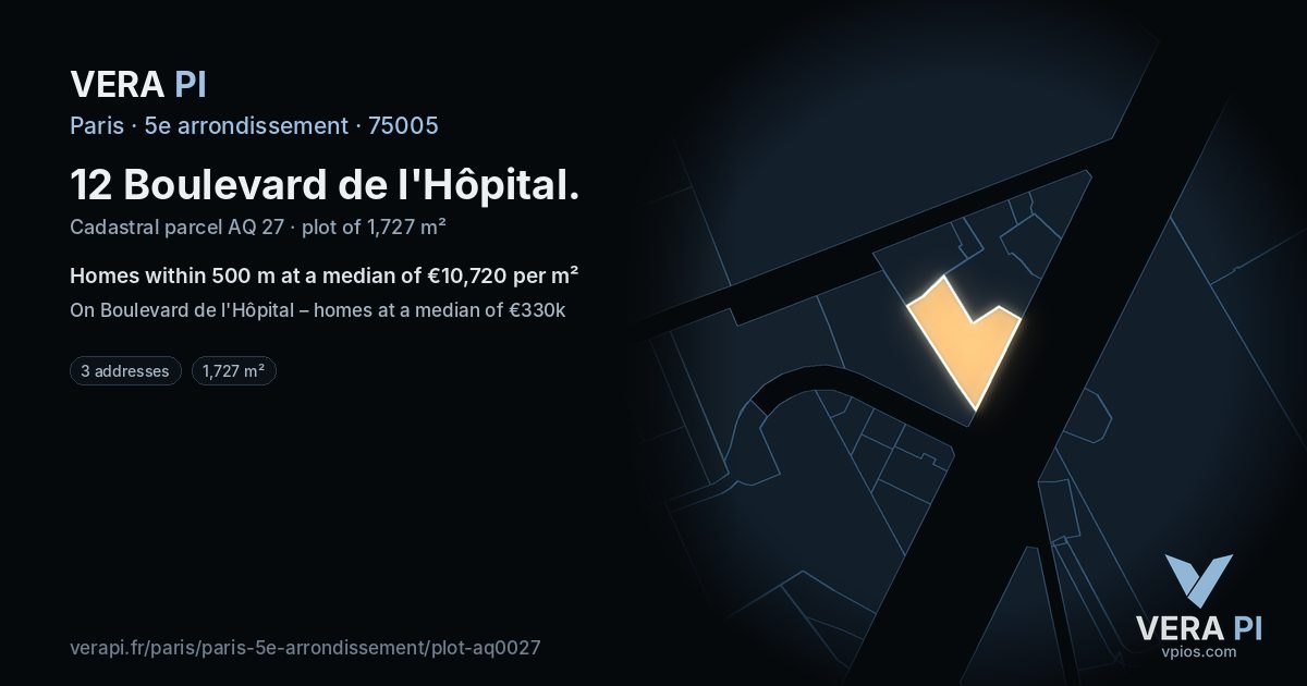 12 Boulevard de l'Hôpital, 5e arrondissement at night – the plot lit, the parcels around coloured by the prices near them