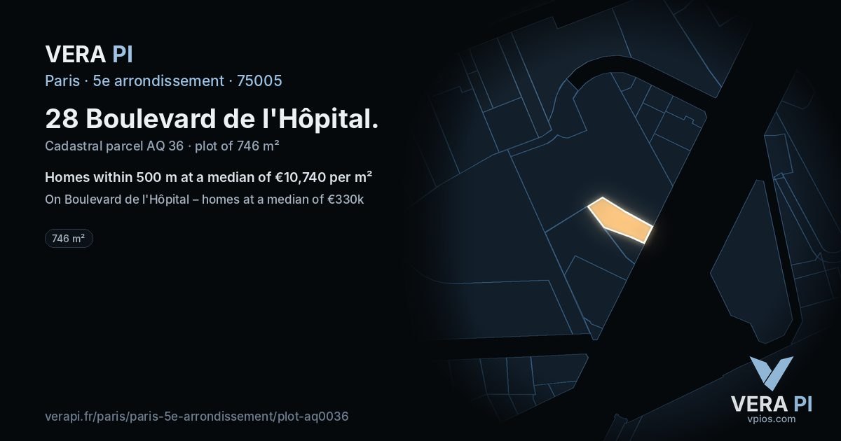 28 Boulevard de l'Hôpital, 5e arrondissement at night – the plot lit, the parcels around coloured by the prices near them