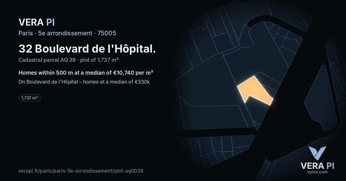 32 Boulevard de l'Hôpital, 5e arrondissement at night – the plot lit, the parcels around coloured by the prices near them