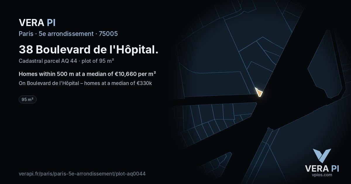 38 Boulevard de l'Hôpital, 5e arrondissement at night – the plot lit, the parcels around coloured by the prices near them